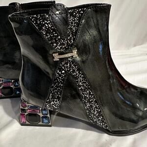 Women's Pointed Chunky Heels Ankle Boots, Heeled Rhinestone Side Zipper Shoe